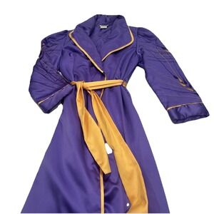 Early Natori for I.Magnin Couture Satin Robe 1980s purple/gold embroidery